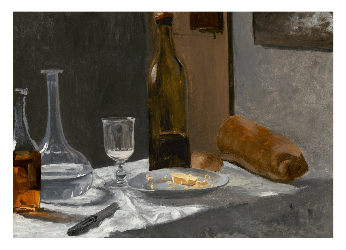 Claude Monet - Stillleben mit Flasche, Carafe und Wein (1862/1863)