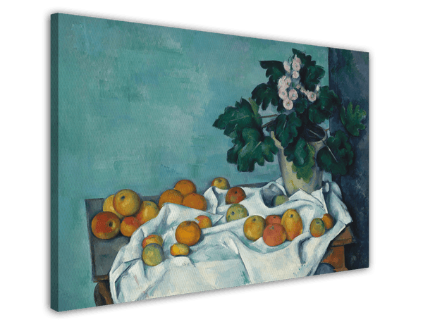 Paul Cézanne - Stillleben mit Äpfeln und einem Topf Primeln (ca. 1890)