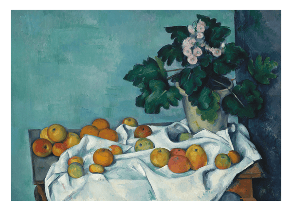 Paul Cézanne - Stillleben mit Äpfeln und einem Topf Primeln (ca. 1890)