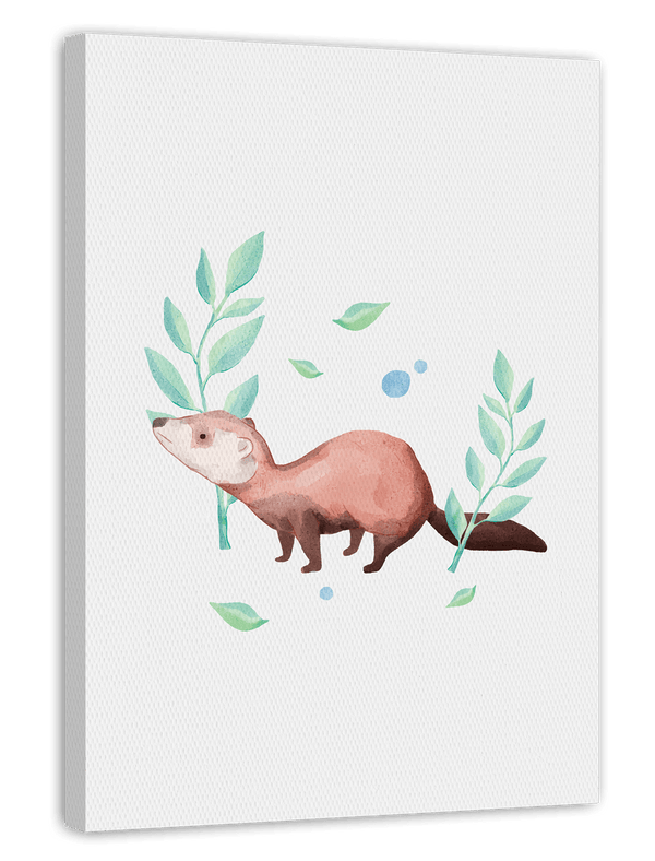 Wiesel im Wald, Tier-Illustration, Süße Wasserfarben-Zeichnung, Dekoration für Zuhause