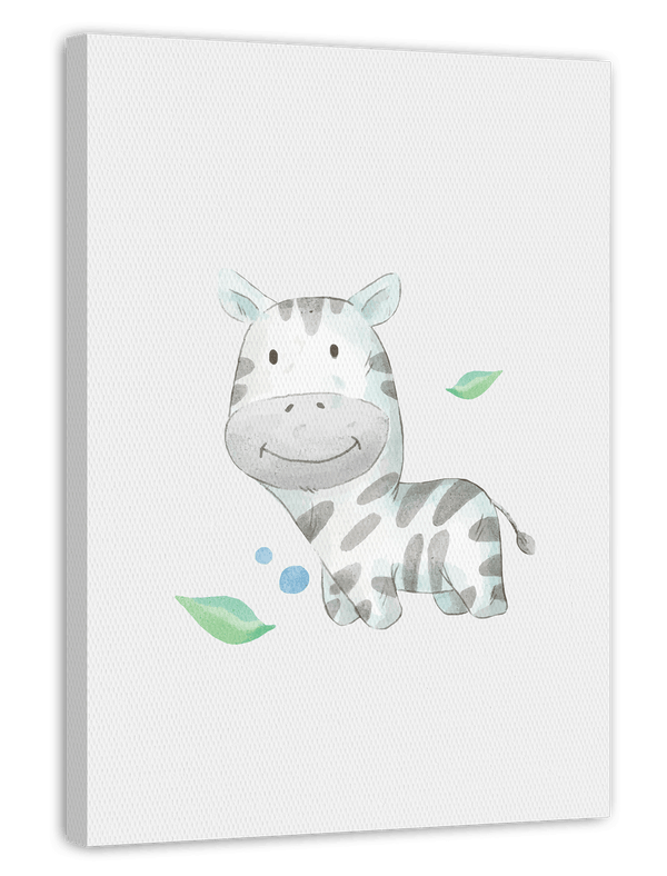 Glückliches Zebra, Süße Wasserfarben-Illustration, Kinderzimmer Wanddekoration in Weiß