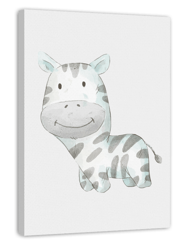 Lächelndes Zebra, Süße Kinderzimmer Dekoration in Weiß, Wasserfarben Kunstdruck
