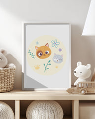After Hover: Katzen im Blumenfeld, Süße Illustration, Zeichnung für Kinder, Deko für das Zuhause
