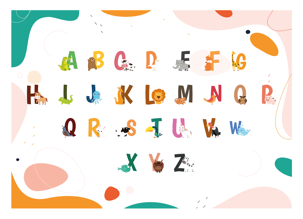 ABC Lernbild, Englisch Lernen, Süße Illustrationen, Dekoration für Zuhause oder Kindergarten
