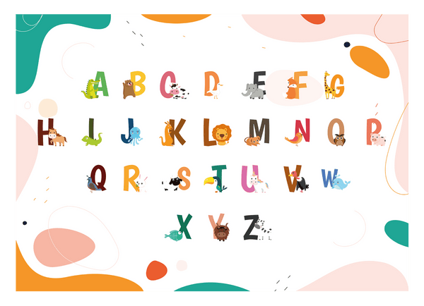 ABC Lernbild, Englisch Lernen, Süße Illustrationen, Dekoration für Zuhause oder Kindergarten