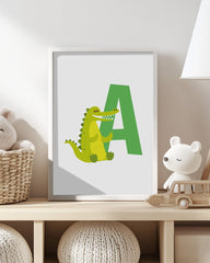 After Hover: A wie Alligator, ABC Lernen, Buchstabe für Name, Süße Zeichnung, Dekoration für Zuhause