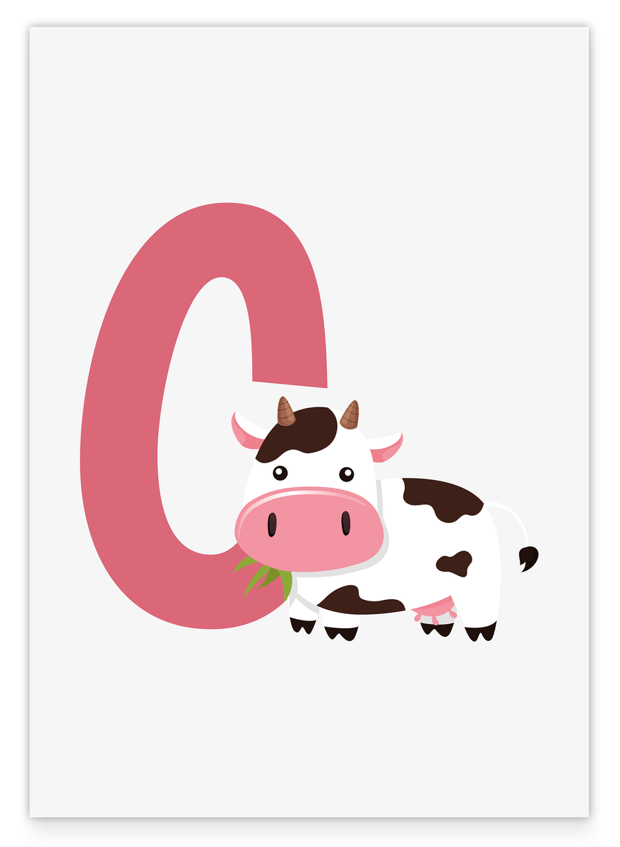 C wie Cow - Kinderzimmer Deko in Weiß, Kuh Buchstaben-Illustration für Kinder