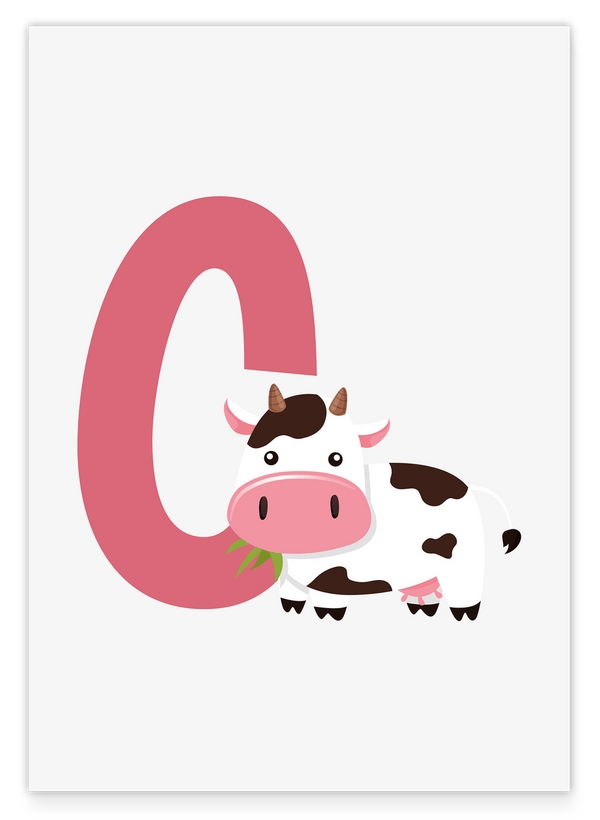 C wie Cow - Kinderzimmer Deko in Weiß, Kuh Buchstaben-Illustration für Kinder