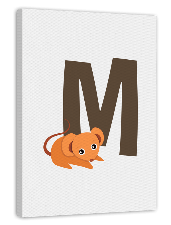 M wie Maus, Kinder Wanddeko in Weiß, ABC Buchstaben lernen