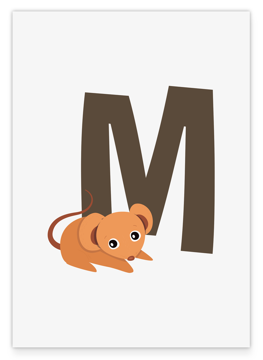 M wie Maus, Kinder Wanddeko in Weiß, ABC Buchstaben lernen