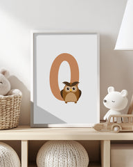 After Hover: O wie Owl in Weiß, Englisches ABC Lernen - Eulen Illustration, Buchstaben Deko für Kinder