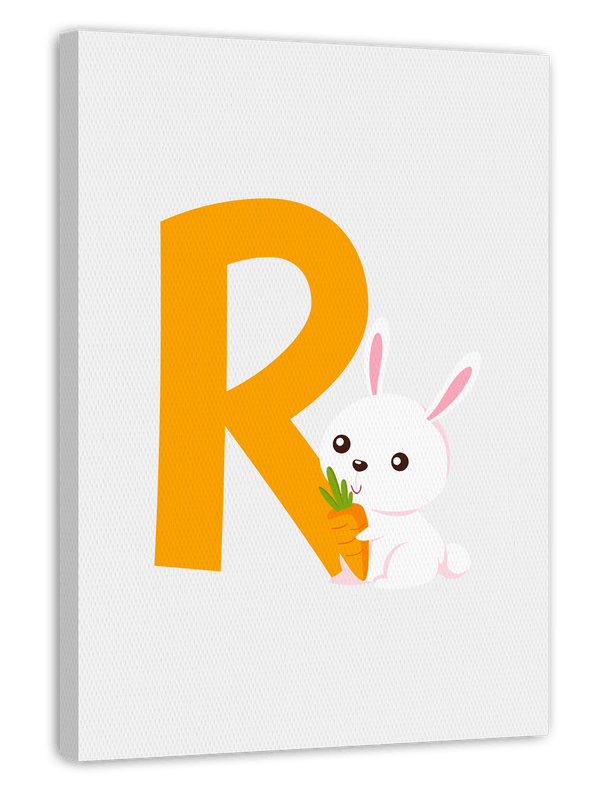 R wie Rabbit, Dekoration für Kinder in Weiß, Hasen Illustration, Buchstabe für Name, Englisches ABC Lernen