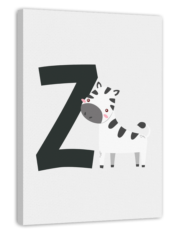 Z wie Zebra in Weiß, Süße Tier-Zeichnung mit Buchstaben für Kinder, ABC Lernen