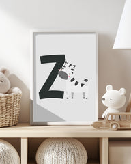 After Hover: Z wie Zebra in Weiß, Süße Tier-Zeichnung mit Buchstaben für Kinder, ABC Lernen