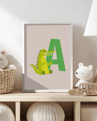 After Hover: A wie Alligator, ABC Lernen, Buchstabe für Name, Süße Zeichnung, Dekoration für Zuhause
