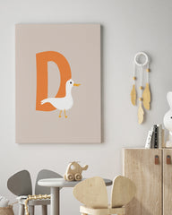 After Hover: D wie Duck, Enten Illustration in Beige, Englisches ABC Lernen, Kindernamen Buchstaben Bild