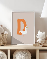 After Hover: D wie Duck, Enten Illustration in Beige, Englisches ABC Lernen, Kindernamen Buchstaben Bild