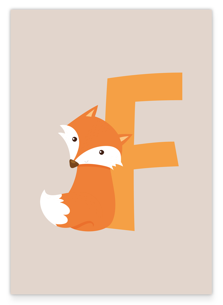 F wie Fuchs, ABC Lernen, Buchstabe für Name, Wasserfarben-Illustration, Dekoration für Kinder