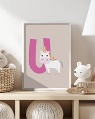After Hover: U wie Unicorn, Einhorn Deko für Kinder in Beige, ABC Lernen mit englischen Buchstaben