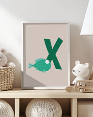 After Hover: X wie X-Ray Fish, Englisches ABC Lernen, Fisch, Buchstabe für Name, Süße Zeichnung, Dekoration für Zuhause