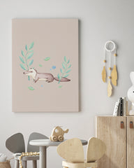 After Hover: Süßer Dachs im Wald, Wasserfarben-Zeichnung, Kinderzimmer Deko Beige, Illustration für Kinder