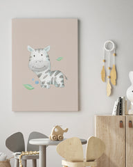 After Hover: Glückliches Zebra, Süße Wasserfarben-Illustration, Deko für Babies und Kinder in Beige
