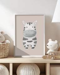 After Hover: Lächelndes Zebra in Beige, Tier-Illustration für Kinder im Wasserfarben-Stil