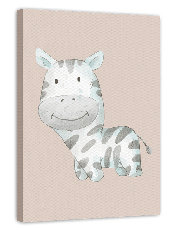 Lächelndes Zebra, Tier-Zeichnung in Wasserfarben-Optik, Kunst für Kinder, Deko für Zuhause