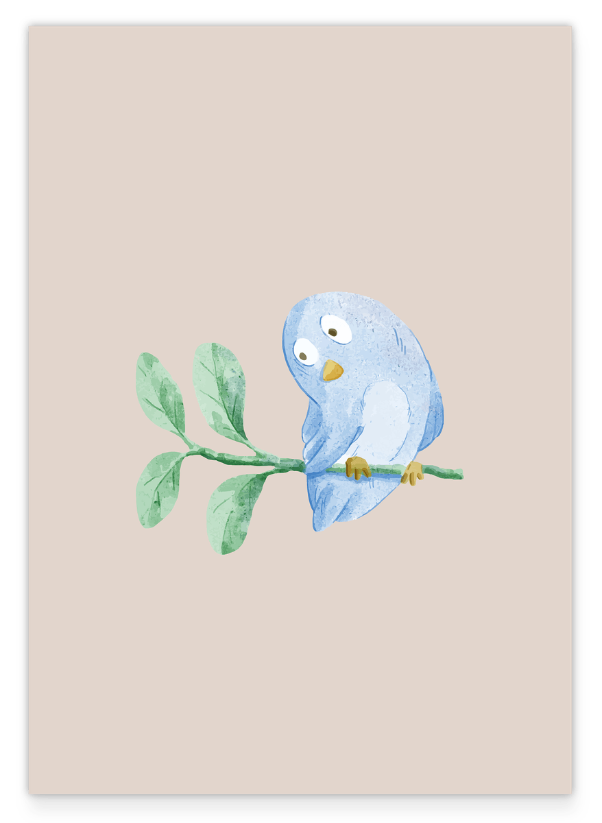 Kleiner Vogel, Süße Illustration, Wasserfarben-Zeichnung, Dekoration für Babies und Kinder