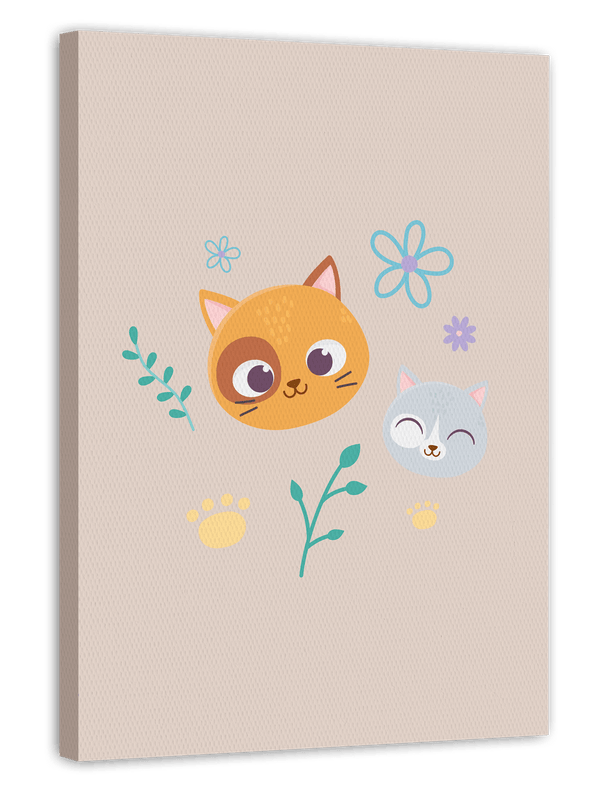 Katzen im Blumenfeld, Kunst für Zuhause, Süße Illustration, Zeichnung für Kinder
