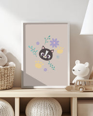 After Hover: Katze im Blumenfeld, Süße Zeichnung, Kunst für Kinder, Tier-Illustration, Deko für Zuhause