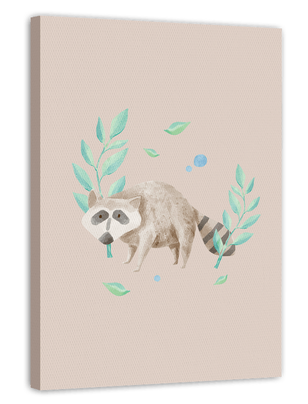 Waschbär im Wald, Wasserfarben-Zeichnung, Süße Illustration, Dekoration für Zuhause