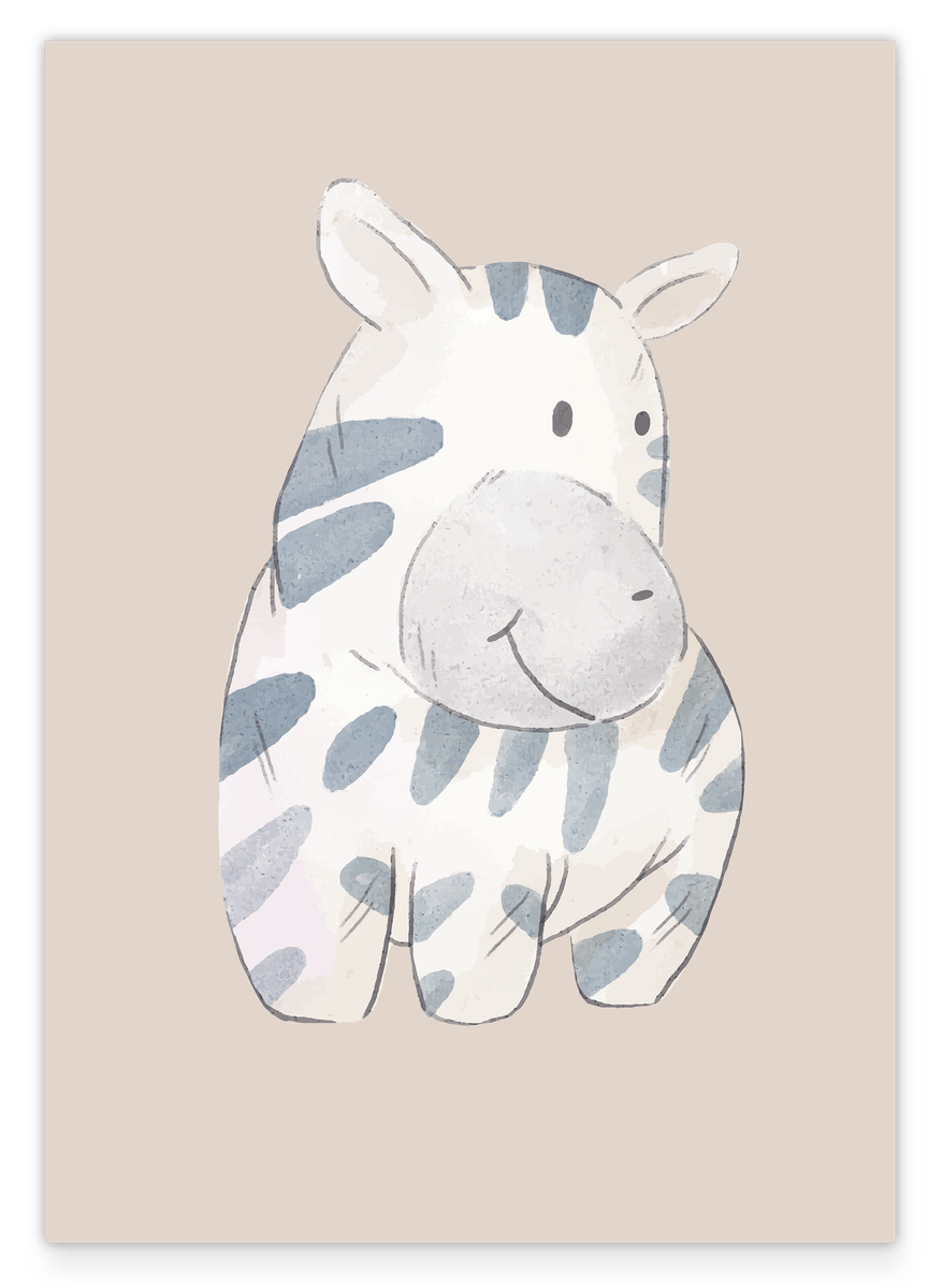 Lächelndes Zebra, Wanddekoration für Kinder & Babies in Beige, Wasserfarben-Kunst