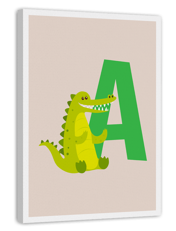 A wie Alligator, ABC Lernen, Buchstabe für Name, Süße Zeichnung, Dekoration für Zuhause