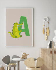 After Hover: A wie Alligator, ABC Lernen, Buchstabe für Name, Süße Zeichnung, Dekoration für Zuhause