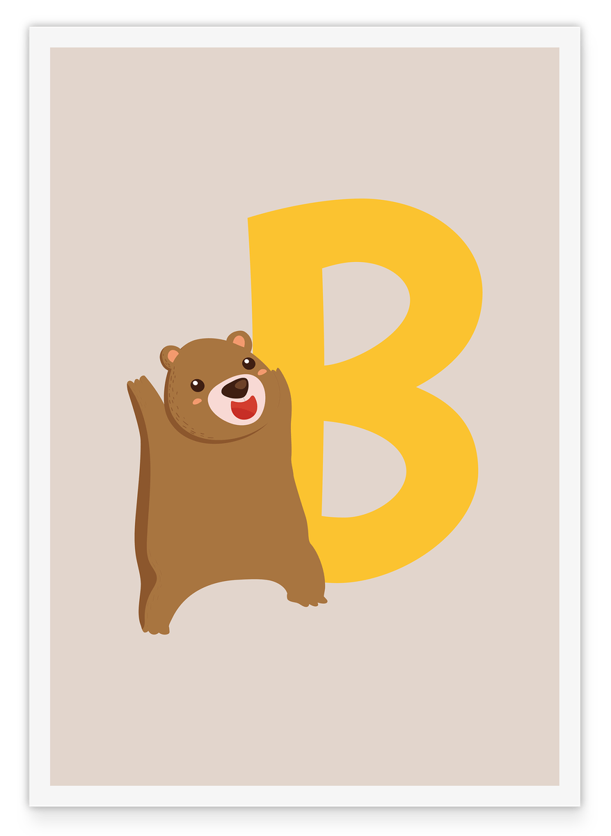 B wie Bär, Buchstaben Lernen, ABC, Süße Illustration, Dekoration für Zuhause