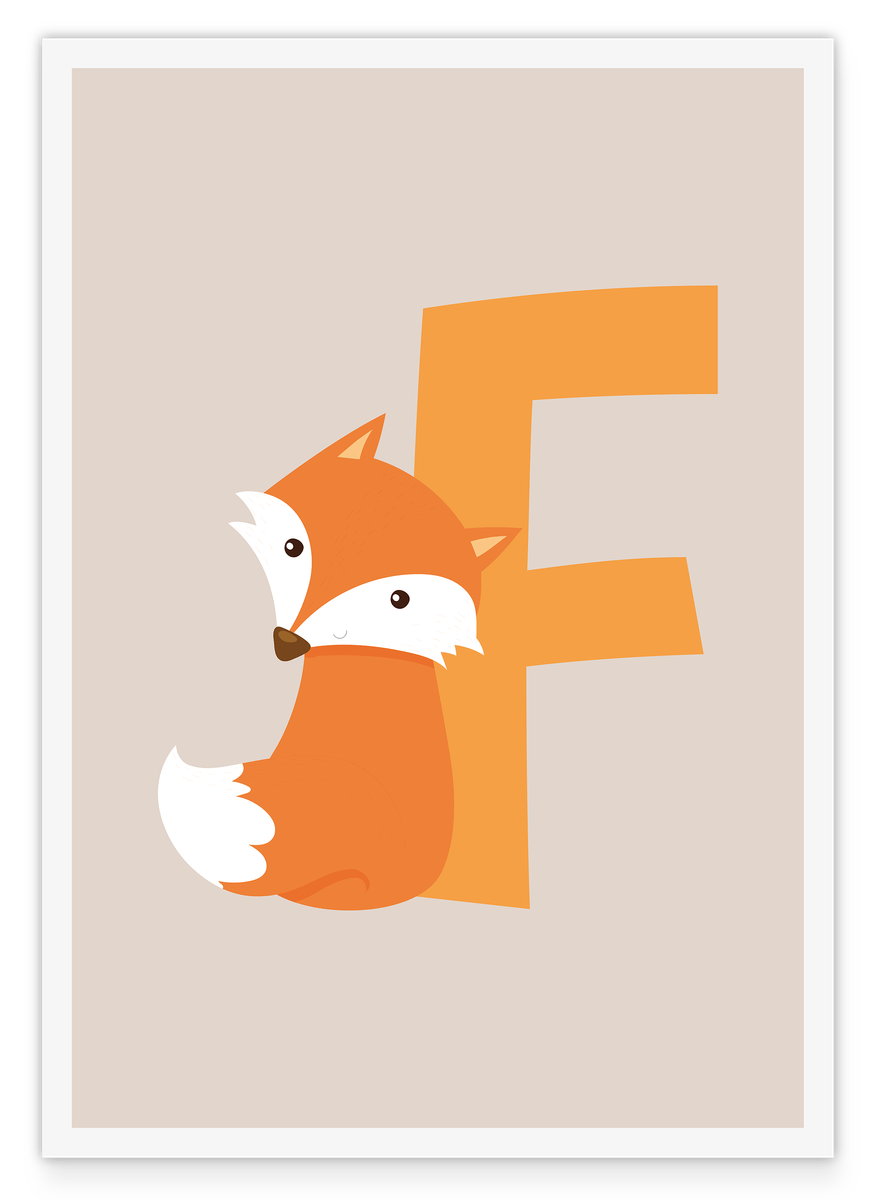 F wie Fuchs, ABC Lernen, Buchstabe für Name, Wasserfarben-Illustration, Dekoration für Kinder