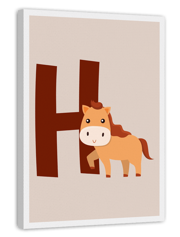 H wie Horse, Süße Pferd Illustration in Beige mit weißem Rand - Kinderzimmer Dekoration