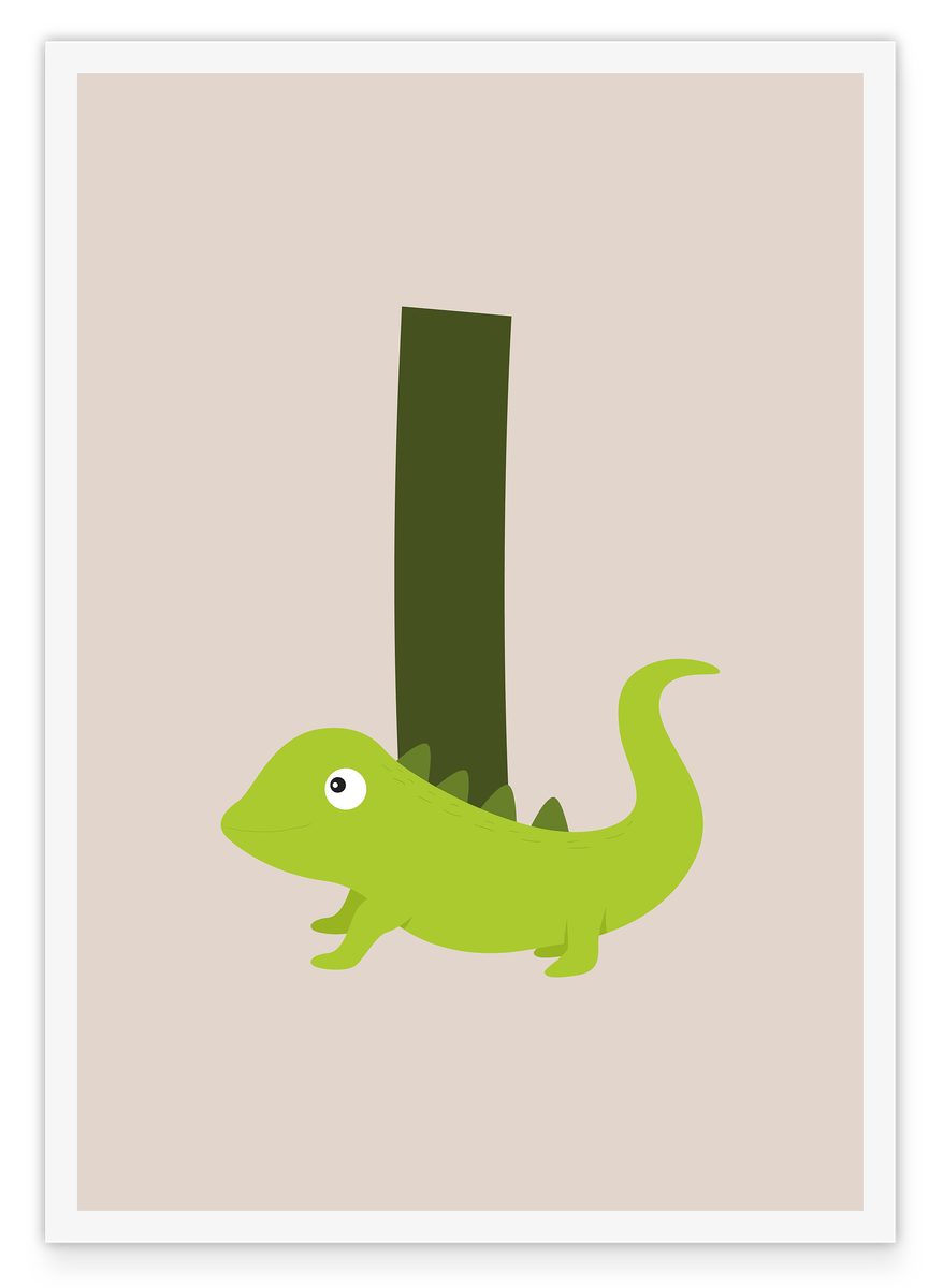 I wie Iguana, Leguan, Buchstabe für Name, Englisches ABC Lernen, Süße Deko für Zuhause
