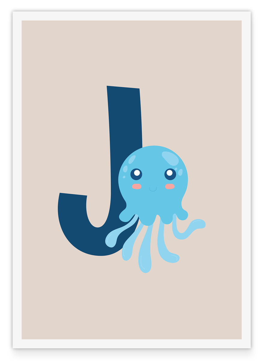 J wie Jellyfish, Qualle, Buchstabe für Name, Englisches ABC Lernen, Süße Dekoartion
