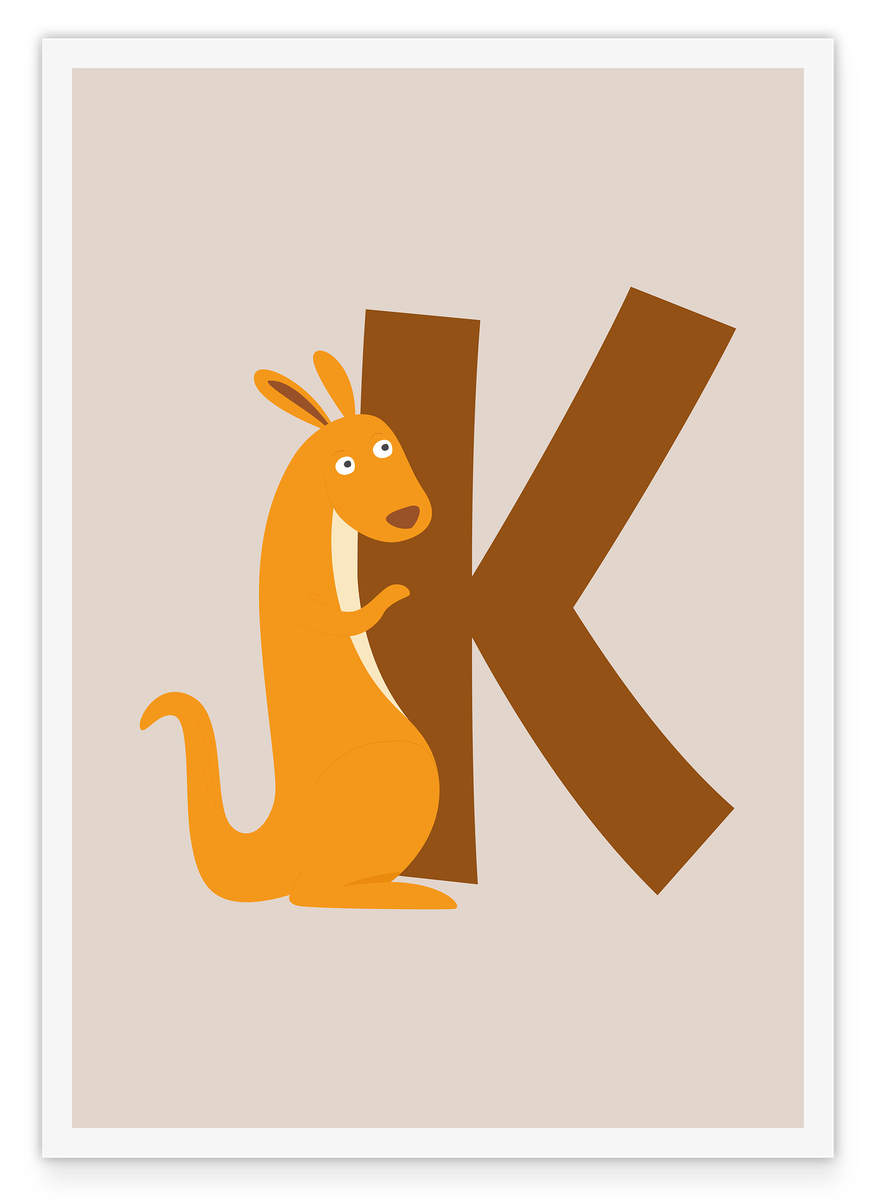 K wie Känguru, ABC Lernen, Süße Illustration, Buchstabe für Name, Dekoration für Zuhause