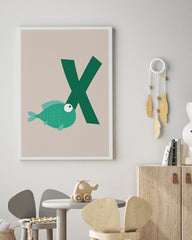 After Hover: X wie X-Ray Fish, Englisches ABC Lernen, Fisch, Buchstabe für Name, Süße Zeichnung, Dekoration für Zuhause