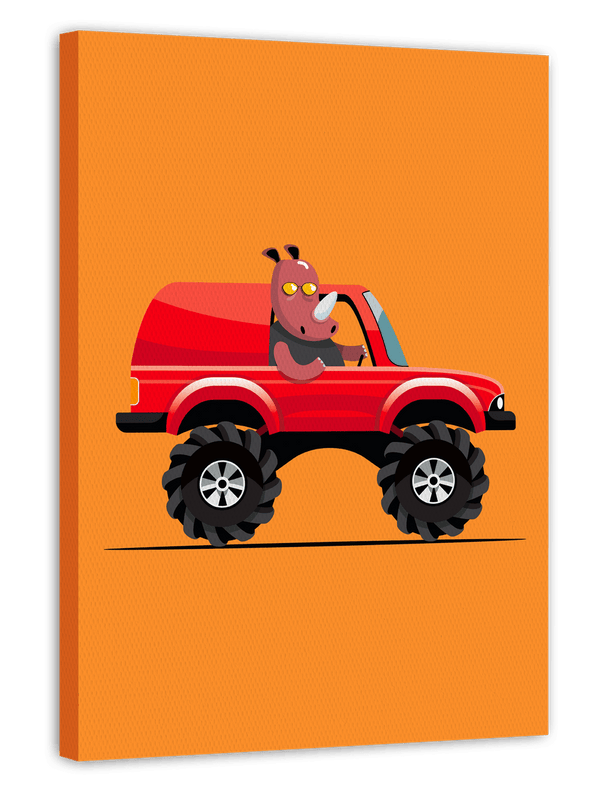 Nora Nashorn, Bunte Zeichnung, Monstertruck, Auto-Illustration, Lustige Dekoration für Kinder