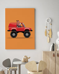 After Hover: Nora Nashorn, Bunte Zeichnung, Monstertruck, Auto-Illustration, Lustige Dekoration für Kinder