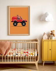 After Hover: Nora Nashorn, Bunte Zeichnung, Monstertruck, Auto-Illustration, Lustige Dekoration für Kinder