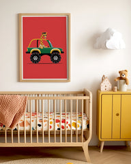 After Hover: Gilbert Giraffe, Auto-Zeichnung, Bunte Illustration, Monstertruck-Auto, Lustige Deko für Zuhause