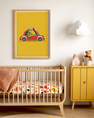 After Hover: Sandra Schildkröte, Bunte Auto-Zeichnung, Illustration für Kinder, Süße Dekoration für Zuhause