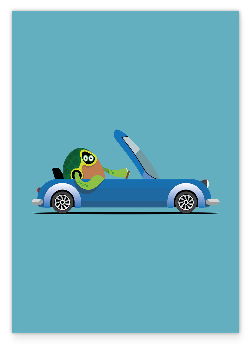 Simone Schildkröte, Lustige Illustration, Auto-Zeichnung, Süße Dekoration für Zuhause