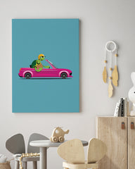 After Hover: Sebastian Schildkröte, Rennauto, Süße Zeichnung, Illustration für Kinder, Bunte Deko für Zuhause