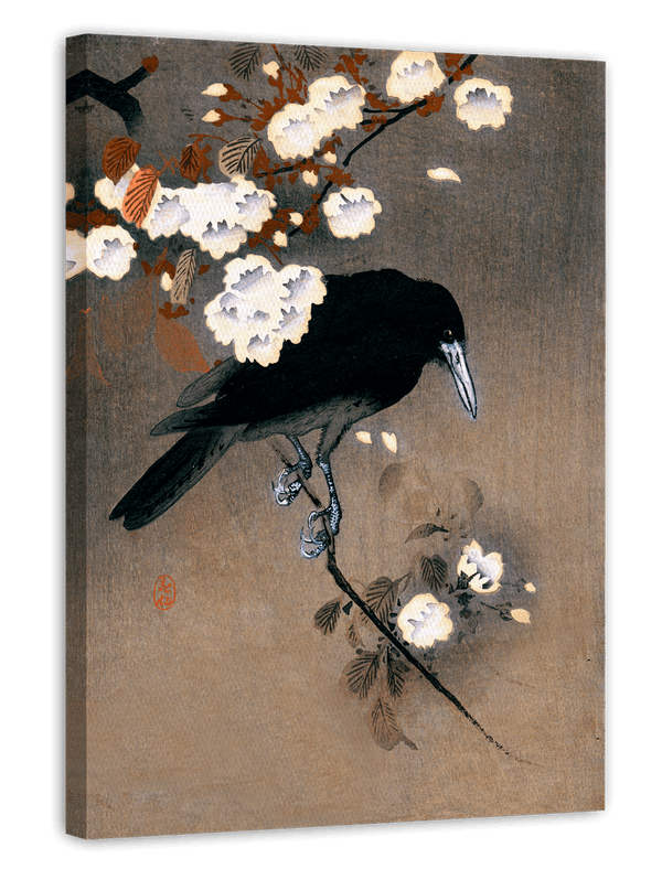 Ohara Koson - Krähe hinter Blüten